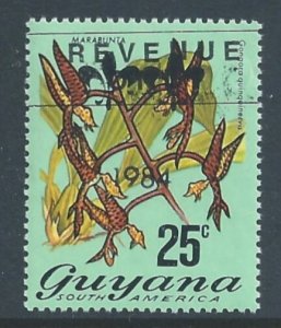 Guyana #812 NH 25c Flora Defin./Revenue Only Ovptd. 19...