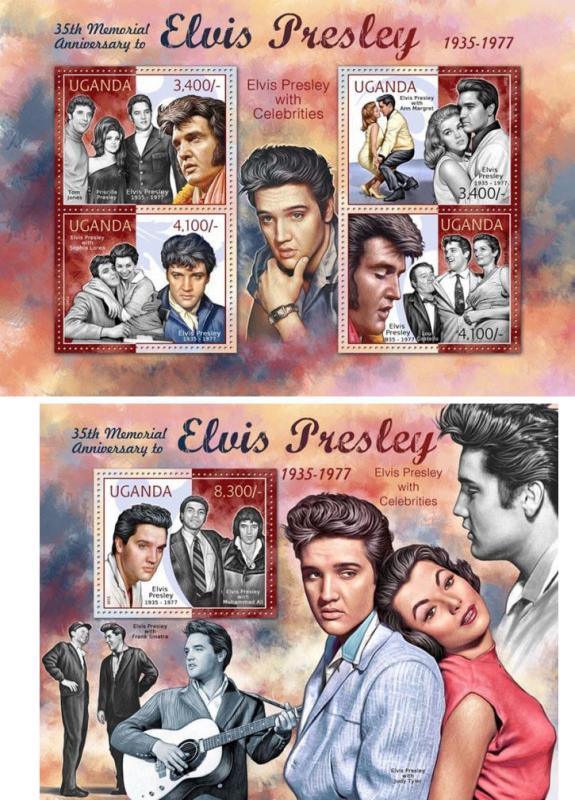 Elvis Presley Rock and Roll Music Cinema Hollywood Movies Uganda MNH stamp set