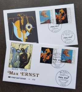 *FREE SHIP Germany France Joint Issue Max Ernst Painting 1991 FDC pair *diff PMK