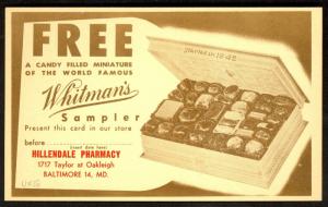 USA 1951 2c Franklin Postal Card Sc UX38 Illustrated WHITMAN'S CHOCOLATES Box