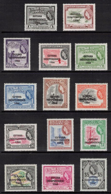 GUYANA 1966-67 Independence Overprints; Scott 7-19, SG 385-98; MNH