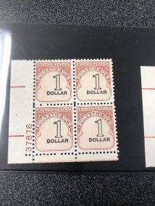 US Postage - Scott #J100 -2 Of $1 Plate Block of Four - MNH - Dull Gum