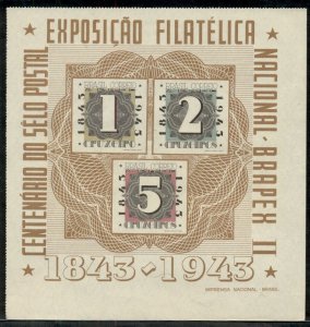 BRAZIL #C5 (San.84) Airmail Souvenir sheet of 3, NGAI, VF, Scott $50.00