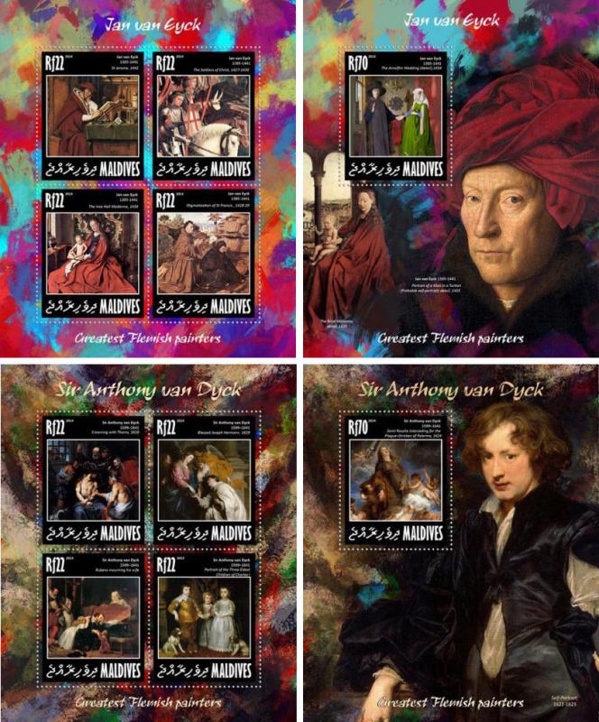 Art Paintings Degas van Dyck Hals Rubens etc Maldives 38 MNH sheets stamp set