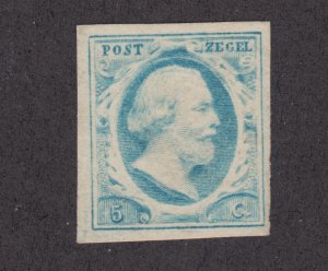 Netherlands Sc 1a MLH. 1852 5c light blue King William III, fresh, bright, VF.