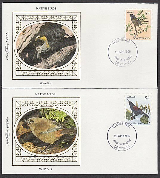 NEW ZEALAND 1986 $3 & $4 Birds Benham silk FDCs.............................Q341