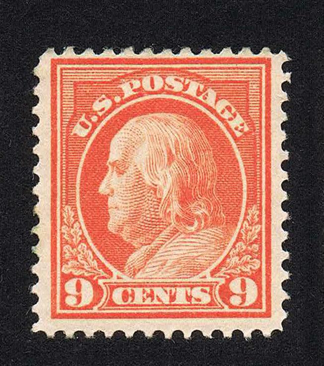 US 415 = 9¢ Franklin Salmon Red = Perf 12 A148 = MINT VF VLH - $50+