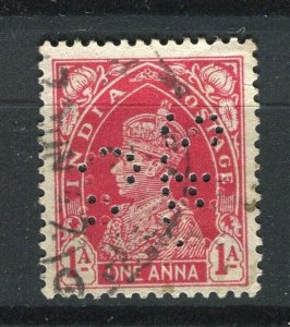 INDIA; 1940s early classic GVI issue fine used 1a. value + PERFIN