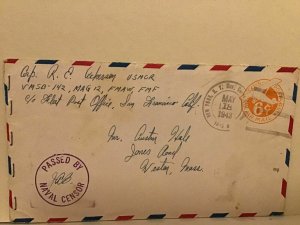 U.S. Passed by Naval  Censor 1943 Airmail cover Ref R25517