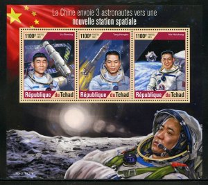 CHAD 2021  CHINESE LAUNCH ASTRONAUTS TO NEW SPACE STATION SHEET MINT NH