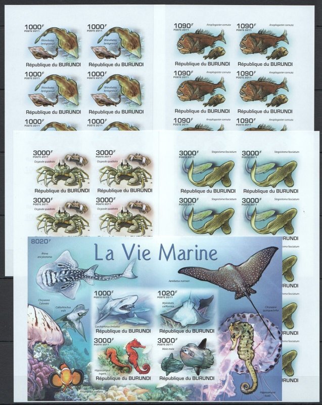 A1358 Imperf 2011 Burundi Fish & Marine Life Fauna !!! 1Kb+10Set Mnh