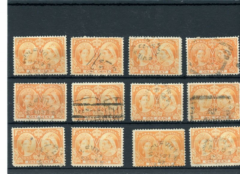 3c Jubilee issue Nova Scotia cancels etc. 12 stamps Canada used