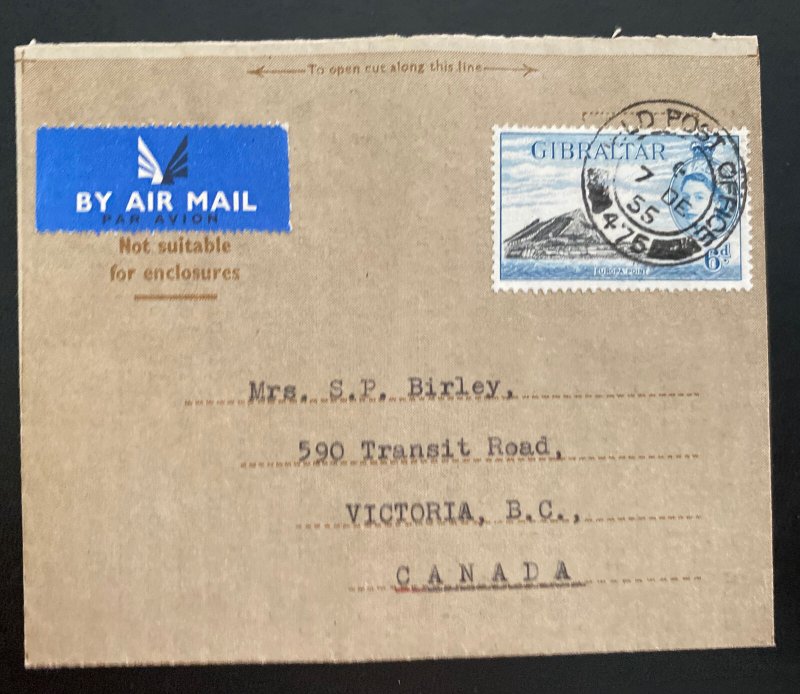 1955 Gibraltar RAF Field Post Air Letter  Cover To Victoria Canada