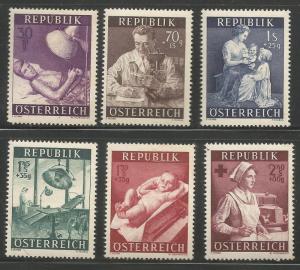 AUSTRIA B288-B293,  C/SET OF 6 STAMPS, TONEDM, SURTAX FOR SOCIAL WELFARE ...