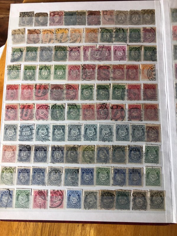 Red Stock Book Full Of Very Old Turkey & Norway Stamps  VERY CLEAN VERY NICE