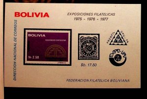 BOLIVIA Sc 565(NOTE) NH 2SOUVENIR SHEETS OF 1976 - REGULAR+OVERPRINTED