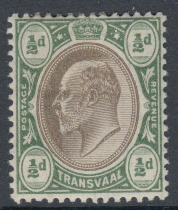 WS-D452 TRANSVAAL - KEVII, 1904 1/4D. Blk & Bl. Green, M. Crown Ca SG260 £10 MH