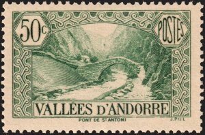 Andorra (French) #38A  MOG - 50c grn Vallees d'Andorre (1940)