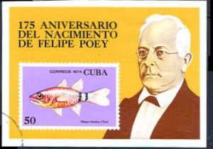 CUBA Sc# 1899  FISH Felipe Poey SOUVENIR SHEET 1974  used cto