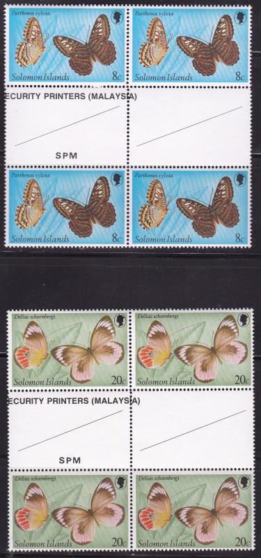 Solomon Islands 1980 Butterflies Complete in Gutter Pair Blocks of 4  VF/NH