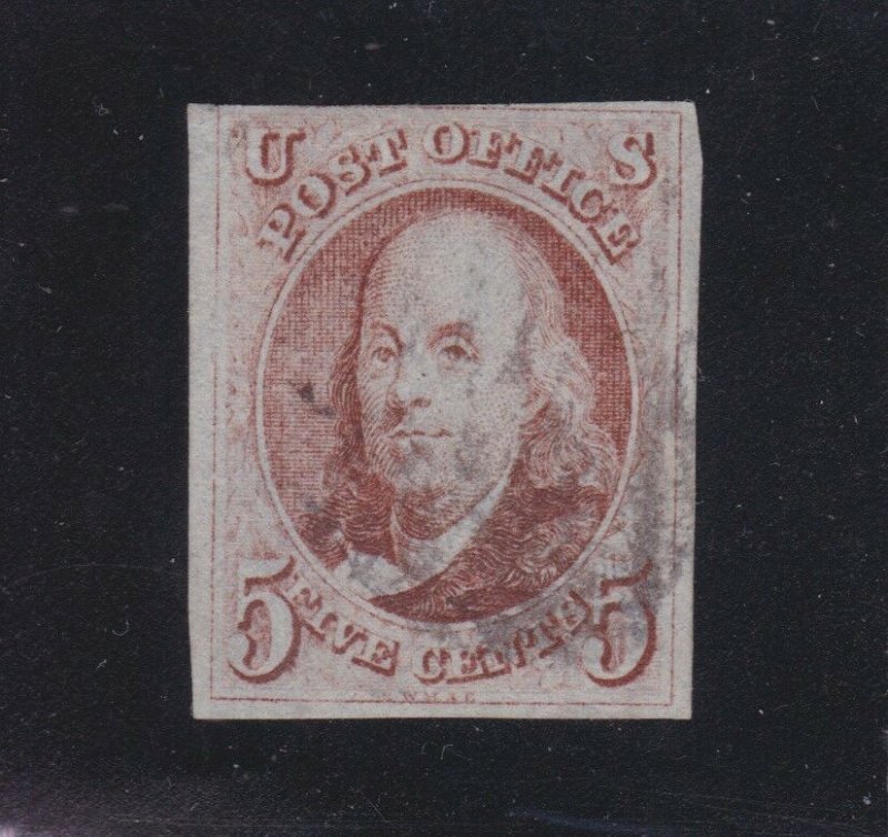 US 1b 5c Franklin Used VF w/ 3 1/2 Margins & Black Cancel SCV $800