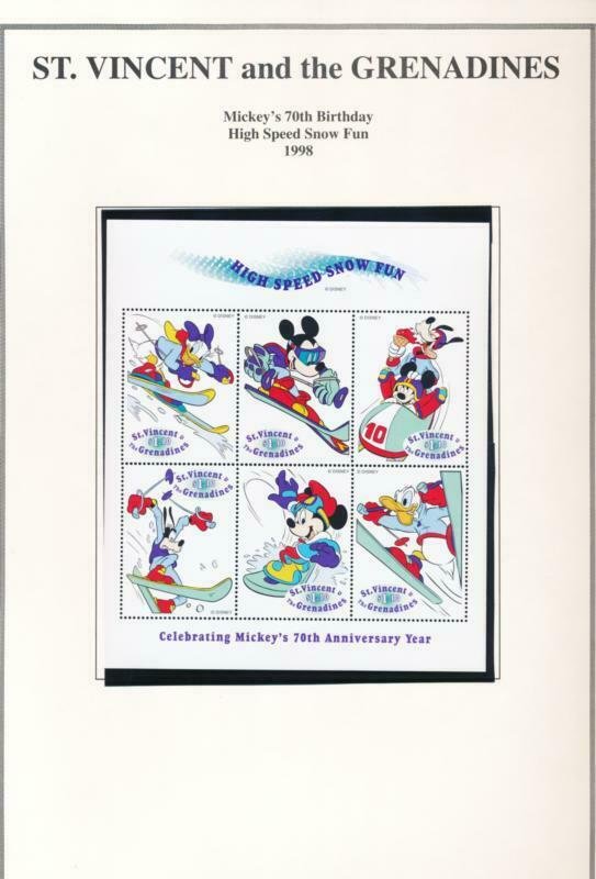 DISNEY ST VINCENT GRENADINES 2660-2665 MINT NH MICKEY'S 70TH BIRTHDAY