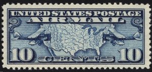 US# C7 10c Dark Blue Map of US w/ Two Planes MINT NH SCV $4.00