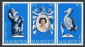 Mauritius 464 ac strip, MNH. Mi 456-458. QE II coronation-25. Antelope, Bird.