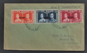 Niue SG72-74,SC70-72 R.M.S RANGITATA Captain T.A.Smye Pitcairn Islands CDS 1937