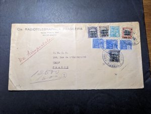 1929 Brazil Airmail Rare 10000 Overprint Cover Rio De Janeiro to Paris France