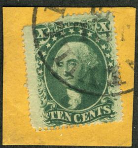 US #35 SCV $55. VF used on piece, Bold color with nice cancel, see photo, SCV...