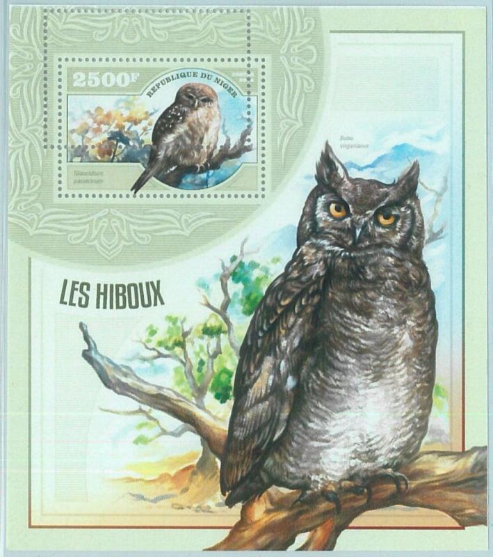 1557 - NIGER, ERROR, 2014 MISSPERF SHEET: Birds, Raptors, Owls