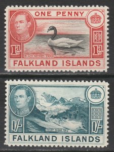 FALKLAND ISLANDS 1938 KGVI PICTORIAL 1D AND 1/-