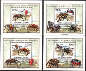 {429} Comoros 2010 Insects Spiders II 4 S/S Deluxe MNH**