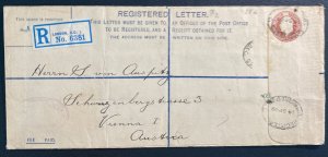 1909 London England Registered Postal Stationery Cover To Vienna Austria