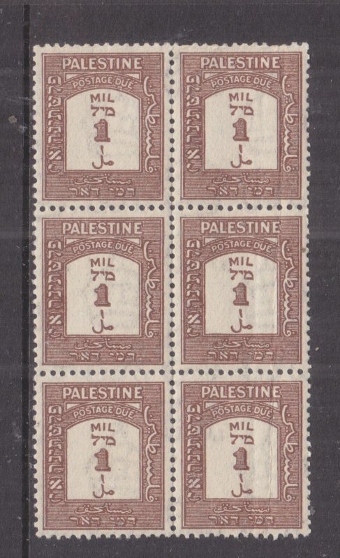 PALESTINE, POSTAGE DUE, 1928 1m. Brown, block of 6, mnh. 