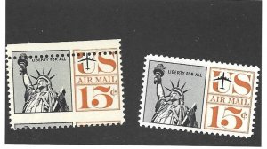 United States Scott C63 15-cent Airmail Misperforated Mint Hinged