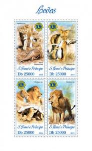 SAO TOME E PRINCIPE 2013 SHEET LIONS WILD CATS FELINES WILDLIFE st13409a