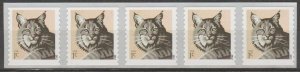 #4672, Strip of 5, W/BK# 1430. Bobcat MNH. 1 cent (makeup)