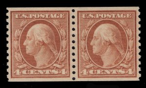 MOMEN: US STAMPS #457 COIL PAIR MINT OG H XF-SUP PF CERT LOT #85332