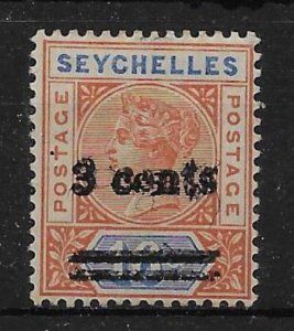 SEYCHELLES SG38b 1901 3c ON 16c CHESTNUT & BLUE OVPT DOUBLE VAR MTD MINT CERT