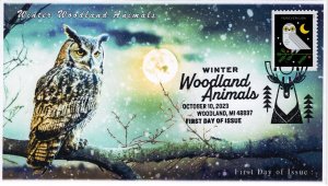 23-246, 2023, Winter Woodland Animals, First Day Cover, Pictorial Postmark, Owl,