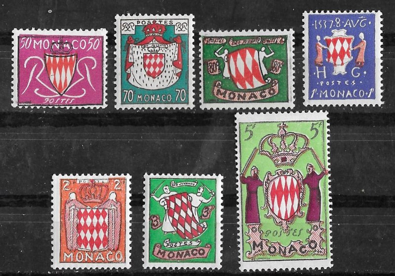 Monaco # 312-18  Grimaldi Arms    (7)   Mint NH