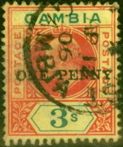 Gambia 1906 1d on 3s Carmine & Green-Yellow SG70Var 'Dropped Y' R. 6-3 Fine Used