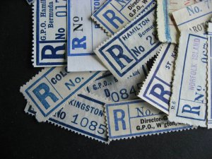 Registration labels, mostly Commonwealth Islands etc, 30 different!