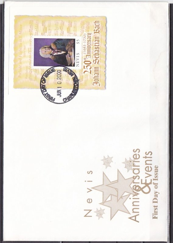 Nevis, Scott cat. 1219. Composer J. Bach s/sheet. First day cover. ^