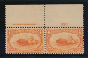 U.S. 287 MINT NH F-VF IMPRINT & # PAIR 4c TRANS-MISS.