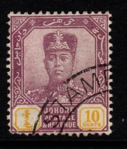 MALAYA JOHORE SG112 1922 10c DULL PURPLE & YELLOW USED