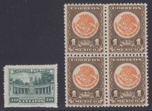 MEXICO 1923-50 Sc 641 & 850 TOP & KEY VALUE SINGLE & BLOCK OF 4 MNH FVF SCV$232+