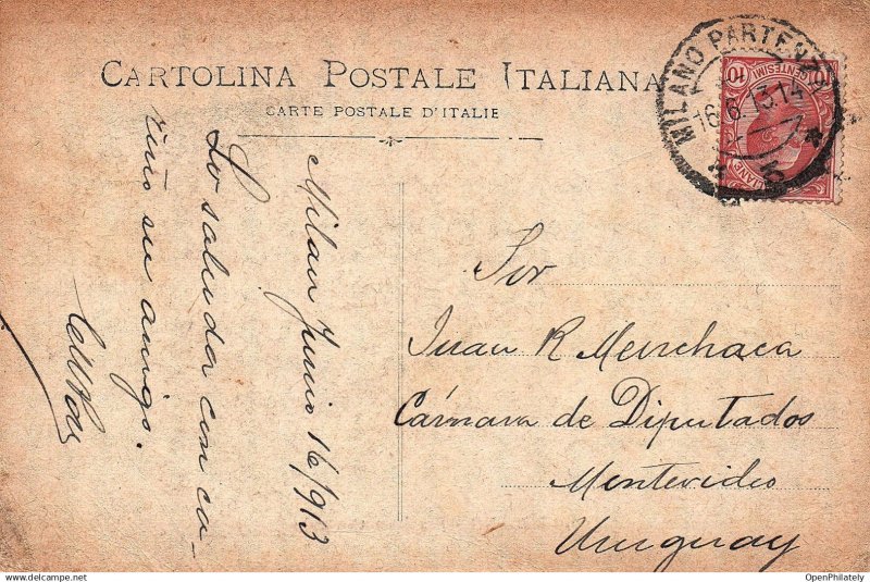 Italy to Uruguay 1913 postcard to Deputy Juan R Menchaca Congress Montevideo ...